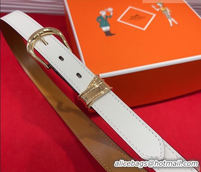 Buy Fashionable Hermes Ecuyere Leather Belt 2.4cm 0617 White/Gold 2025
