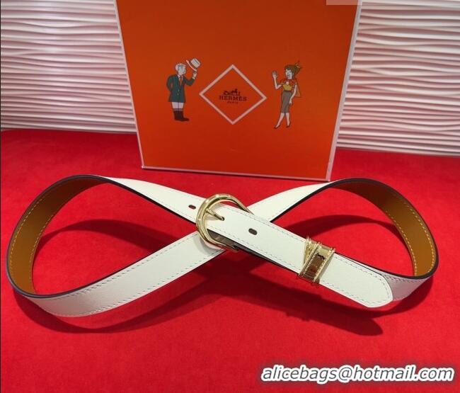Buy Fashionable Hermes Ecuyere Leather Belt 2.4cm 0617 White/Gold 2025