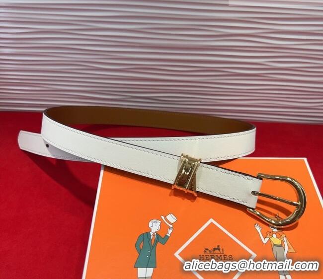 Buy Fashionable Hermes Ecuyere Leather Belt 2.4cm 0617 White/Gold 2025