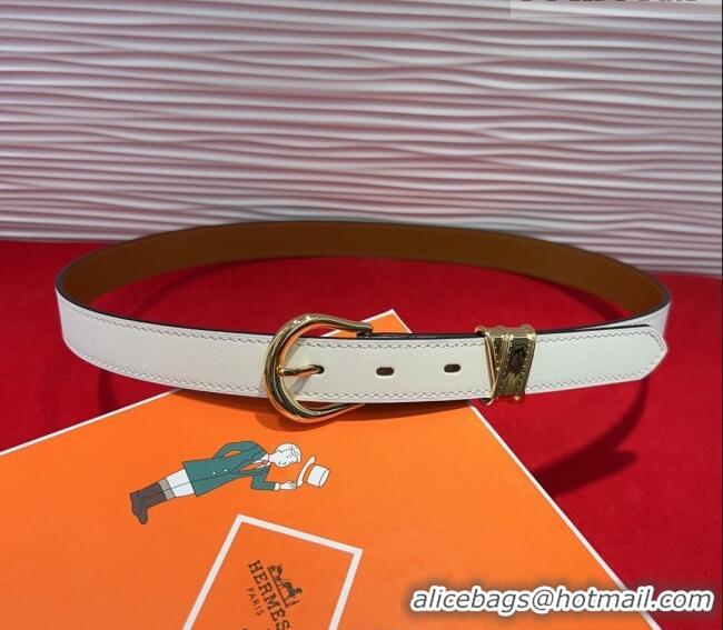 Buy Fashionable Hermes Ecuyere Leather Belt 2.4cm 0617 White/Gold 2025