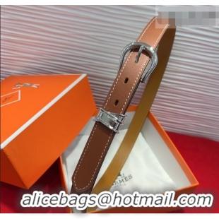 Good Quality Hermes Ecuyere Leather Belt 2.4cm 0617 Brown/Silver 2025