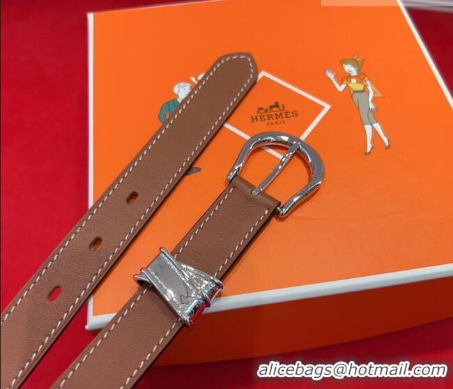Good Quality Hermes Ecuyere Leather Belt 2.4cm 0617 Brown/Silver 2025
