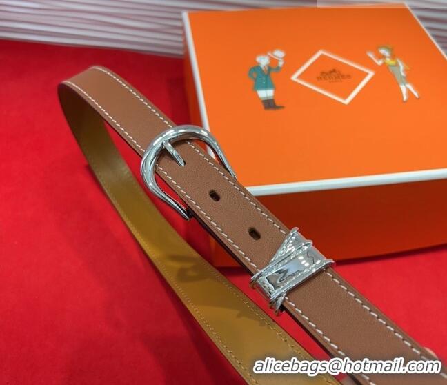 Good Quality Hermes Ecuyere Leather Belt 2.4cm 0617 Brown/Silver 2025