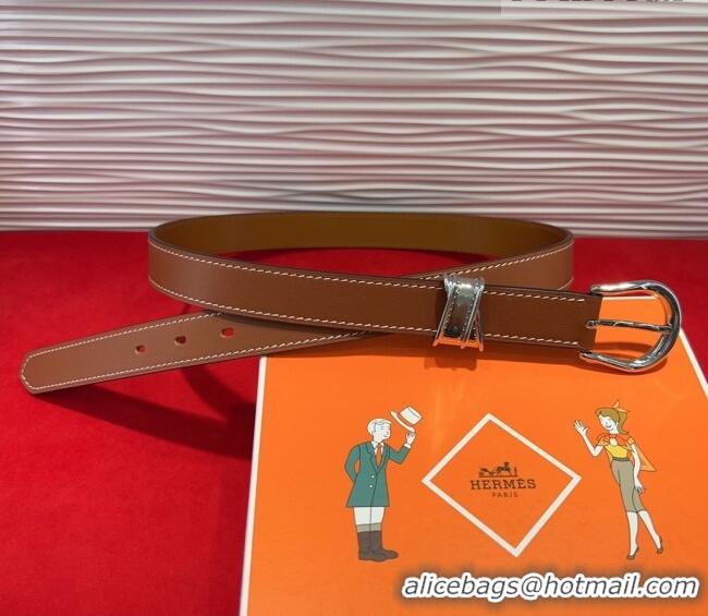 Good Quality Hermes Ecuyere Leather Belt 2.4cm 0617 Brown/Silver 2025