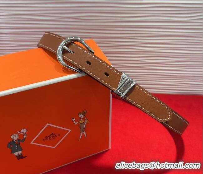 Good Quality Hermes Ecuyere Leather Belt 2.4cm 0617 Brown/Silver 2025