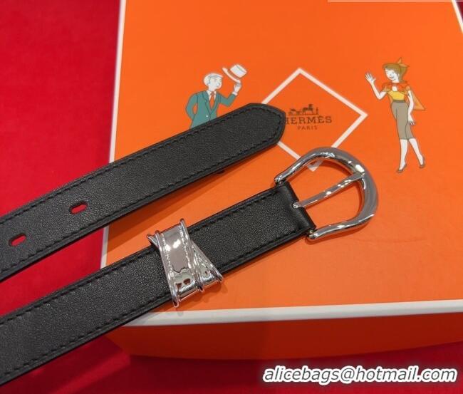 Buy Cheapest Hermes Ecuyere Leather Belt 2.4cm 0617 Black/Silver 2025