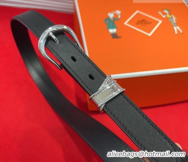 Buy Cheapest Hermes Ecuyere Leather Belt 2.4cm 0617 Black/Silver 2025