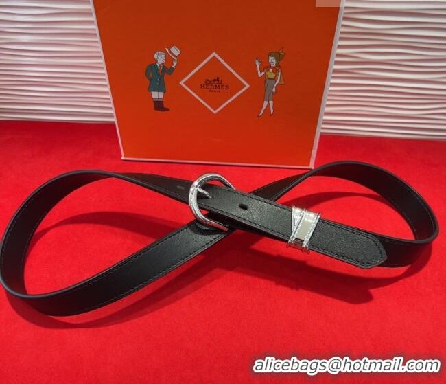 Buy Cheapest Hermes Ecuyere Leather Belt 2.4cm 0617 Black/Silver 2025