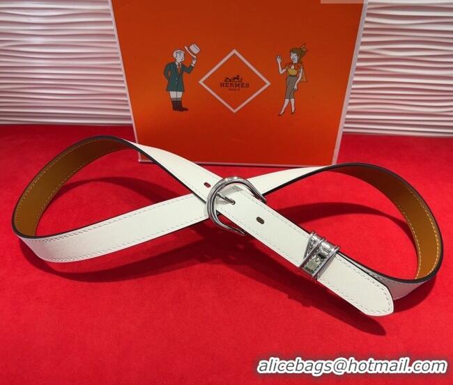 Luxury Discount Hermes Ecuyere Leather Belt 2.4cm 0617 White/Silver 2025
