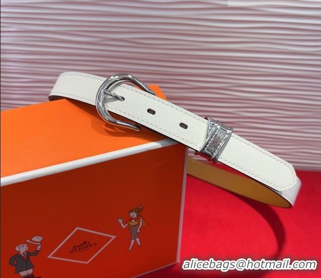 Luxury Discount Hermes Ecuyere Leather Belt 2.4cm 0617 White/Silver 2025