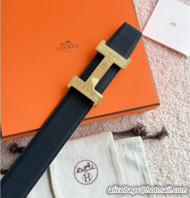 Buy Fashionable Hermes Men's Constance Touareg Reversible Leather Belt 3.8cm 0617 Black 2025