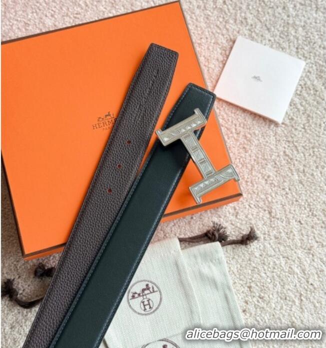 ​Unique Grade Hermes Men's Constance Touareg Reversible Leather Belt 3.8cm 0617 Chocolate 2025