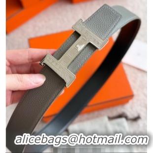 Well Crafted Hermes Men's Constance Touareg Reversible Leather Belt 3.8cm 0617 Grey 2025
