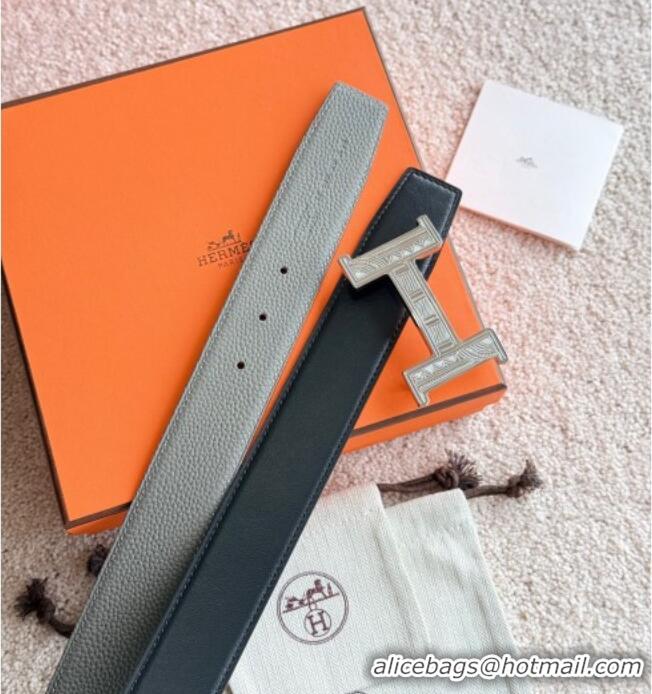 Well Crafted Hermes Men's Constance Touareg Reversible Leather Belt 3.8cm 0617 Grey 2025