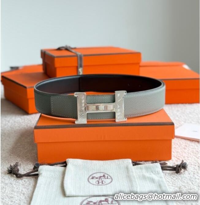 Well Crafted Hermes Men's Constance Touareg Reversible Leather Belt 3.8cm 0617 Grey 2025