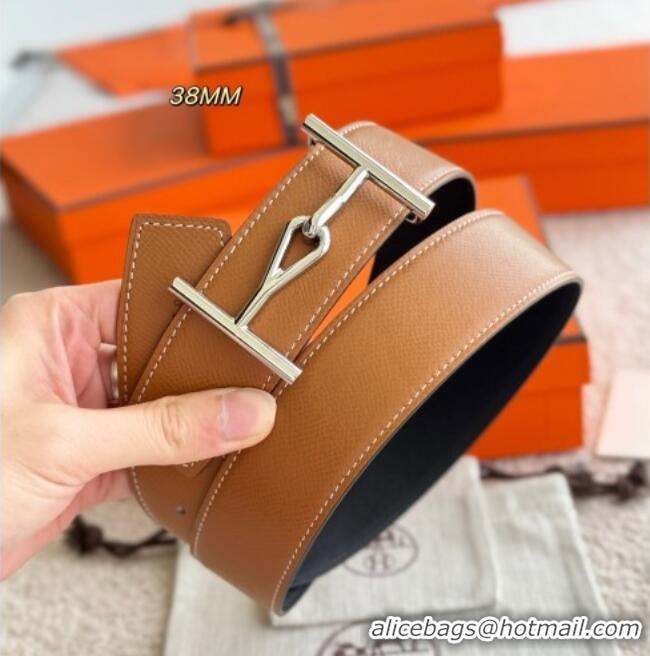 Buy Discount Hermes Pelle Reversibile Belt in Epsom Leather 38MM H071205 Brown/Black/Silver 2025