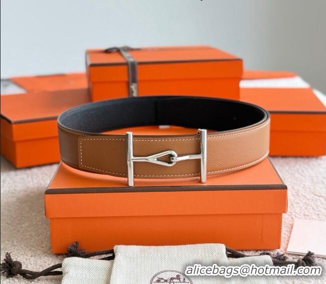 Buy Discount Hermes Pelle Reversibile Belt in Epsom Leather 38MM H071205 Brown/Black/Silver 2025