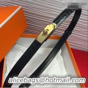 Famous Brand Hermes Kelly Duo Belt 1.8cm in Crocodile Embossed Calfskin H2010025 Black/Yellow Gold 2025