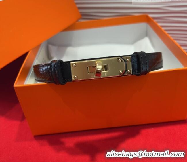 Famous Brand Hermes Kelly Duo Belt 1.8cm in Crocodile Embossed Calfskin H2010025 Black/Yellow Gold 2025