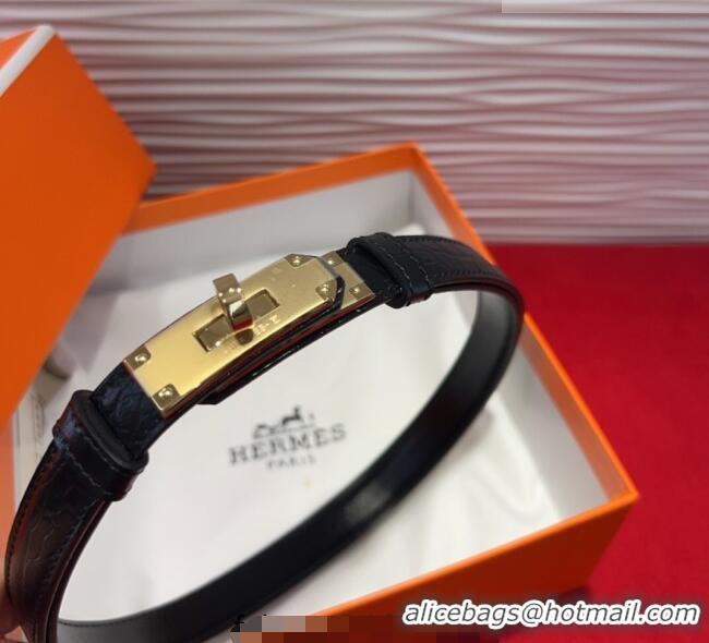Famous Brand Hermes Kelly Duo Belt 1.8cm in Crocodile Embossed Calfskin H2010025 Black/Yellow Gold 2025