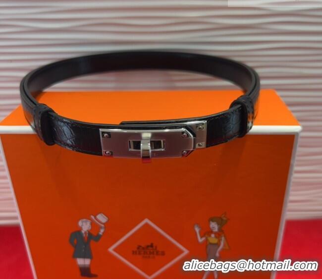 Famous Brand Hermes Kelly Duo Belt 1.8cm in Crocodile Embossed Calfskin H2010025 Black/Yellow Gold 2025
