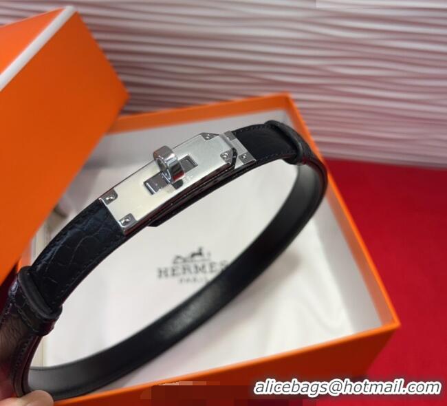 Famous Brand Hermes Kelly Duo Belt 1.8cm in Crocodile Embossed Calfskin H2010025 Black/Yellow Gold 2025