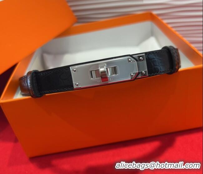 Famous Brand Hermes Kelly Duo Belt 1.8cm in Crocodile Embossed Calfskin H2010025 Black/Yellow Gold 2025