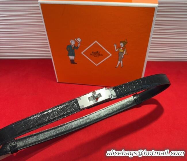 Famous Brand Hermes Kelly Duo Belt 1.8cm in Crocodile Embossed Calfskin H2010025 Black/Yellow Gold 2025