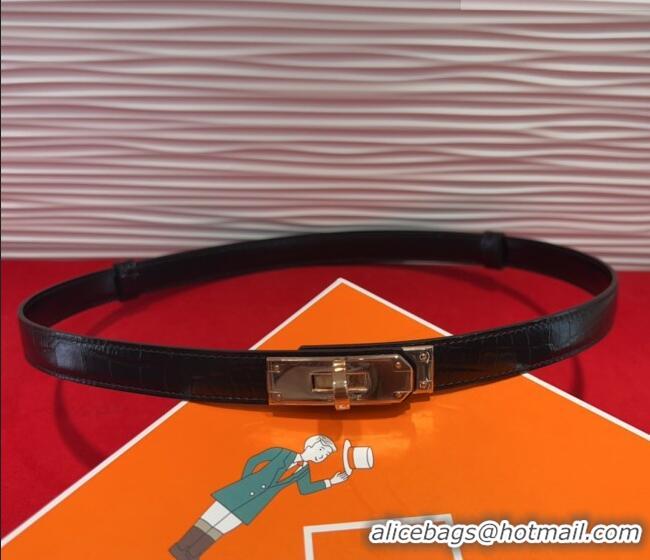 Famous Brand Hermes Kelly Duo Belt 1.8cm in Crocodile Embossed Calfskin H2010025 Black/Yellow Gold 2025