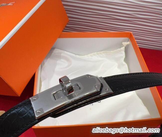 Famous Brand Hermes Kelly Duo Belt 1.8cm in Crocodile Embossed Calfskin H2010025 Black/Yellow Gold 2025