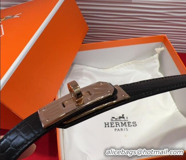Discount Price Hermes Kelly Duo Belt 1.8cm in Crocodile Embossed Calfskin H2010025 Black/Rose Gold 2025