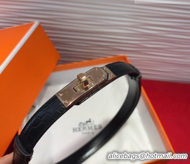Discount Price Hermes Kelly Duo Belt 1.8cm in Crocodile Embossed Calfskin H2010025 Black/Rose Gold 2025