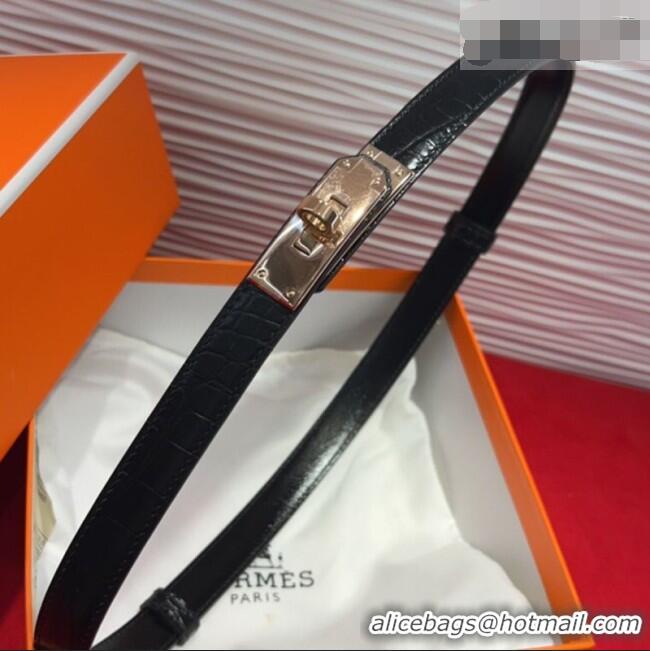 Discount Price Hermes Kelly Duo Belt 1.8cm in Crocodile Embossed Calfskin H2010025 Black/Rose Gold 2025
