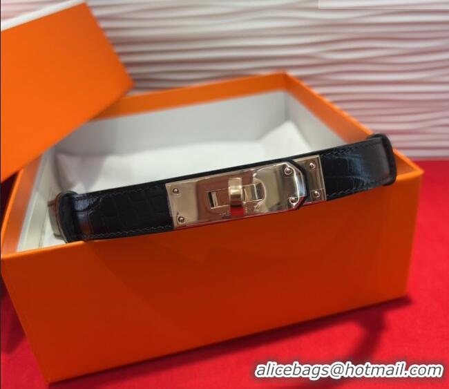Discount Price Hermes Kelly Duo Belt 1.8cm in Crocodile Embossed Calfskin H2010025 Black/Rose Gold 2025