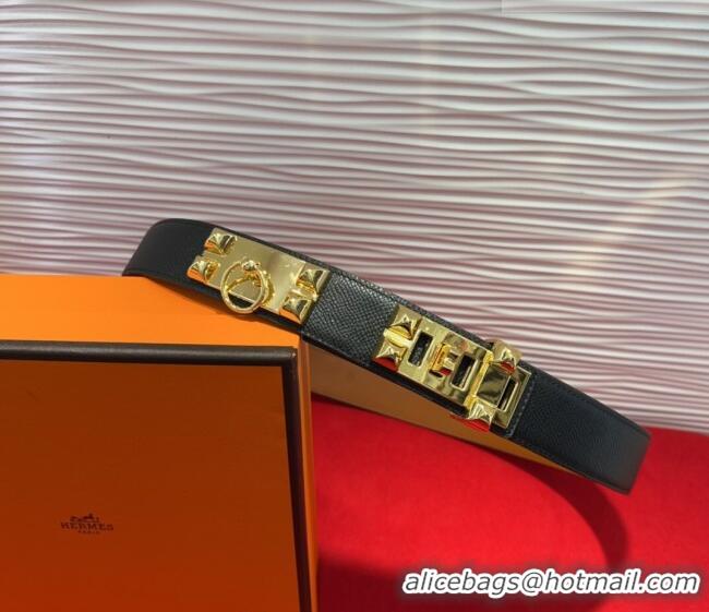 Discount Hermes Collier de Chien Belt 3.2cm with Medor Studs and Ring Buckle in Grained Calfskin H2018025 Black/Gold 202