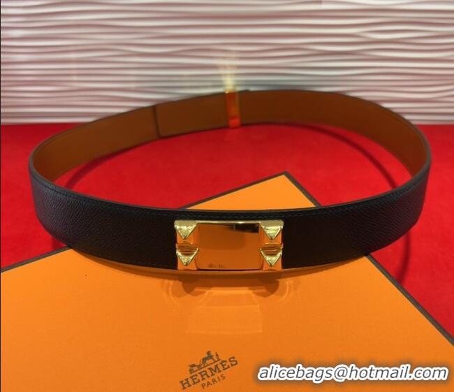 Discount Hermes Collier de Chien Belt 3.2cm with Medor Studs and Ring Buckle in Grained Calfskin H2018025 Black/Gold 202