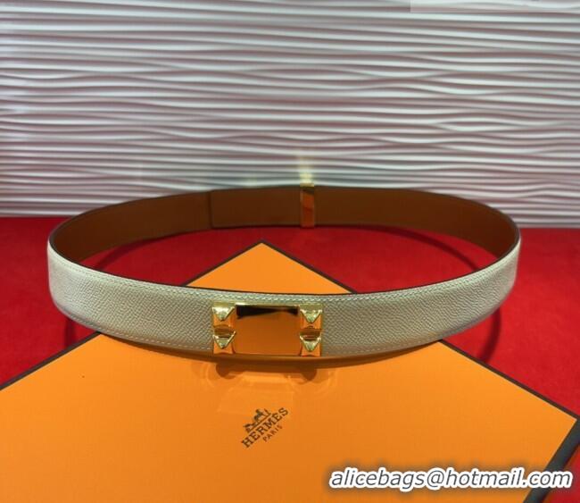 Buy Discount Hermes Collier de Chien Belt 3.2cm with Medor Studs and Ring Buckle in Grained Calfskin H2018025 White/Gold