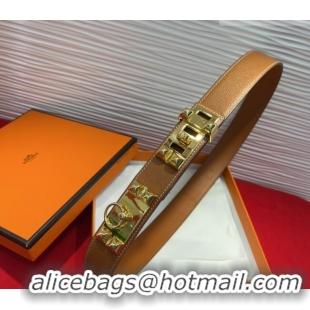 Discount Hermes Collier de Chien Belt 3.2cm with Medor Studs and Ring Buckle in Grained Calfskin H2018025 Brown/Gold 202