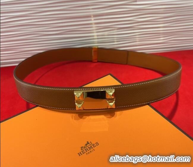Discount Hermes Collier de Chien Belt 3.2cm with Medor Studs and Ring Buckle in Grained Calfskin H2018025 Brown/Gold 202