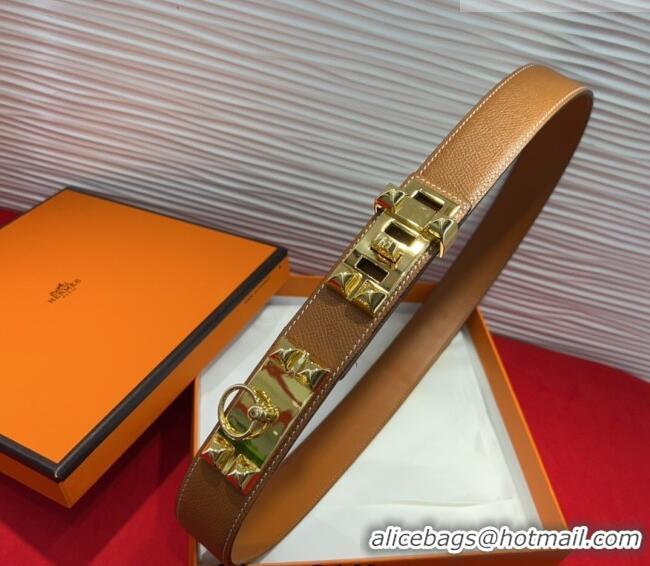 Discount Hermes Collier de Chien Belt 3.2cm with Medor Studs and Ring Buckle in Grained Calfskin H2018025 Brown/Gold 202