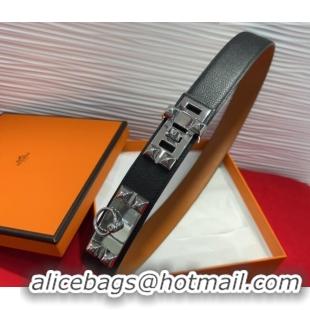 Best Quality Hermes Collier de Chien Belt 3.2cm with Medor Studs and Ring Buckle in Grained Calfskin H2018025 Black/Silv