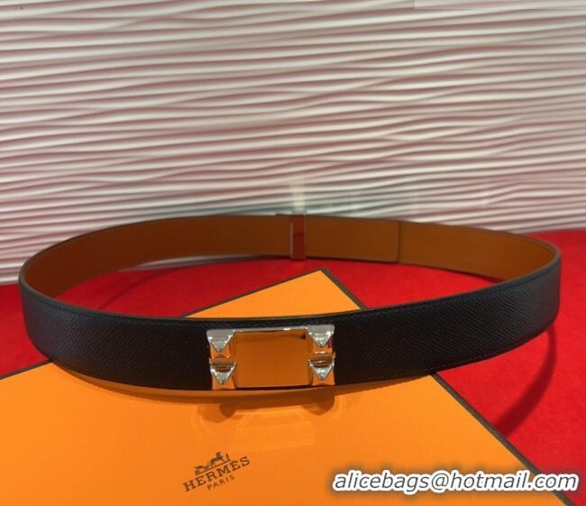 Best Quality Hermes Collier de Chien Belt 3.2cm with Medor Studs and Ring Buckle in Grained Calfskin H2018025 Black/Silv