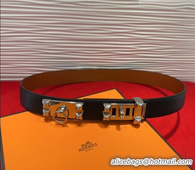 Best Quality Hermes Collier de Chien Belt 3.2cm with Medor Studs and Ring Buckle in Grained Calfskin H2018025 Black/Silv