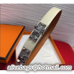Best Quality Hermes Collier de Chien Belt 3.2cm with Medor Studs and Ring Buckle in Grained Calfskin H2018025 White/Silv