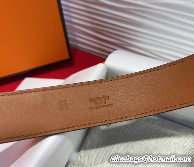 Best Quality Hermes Collier de Chien Belt 3.2cm with Medor Studs and Ring Buckle in Grained Calfskin H2018025 White/Silv