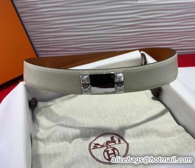 Best Quality Hermes Collier de Chien Belt 3.2cm with Medor Studs and Ring Buckle in Grained Calfskin H2018025 White/Silv