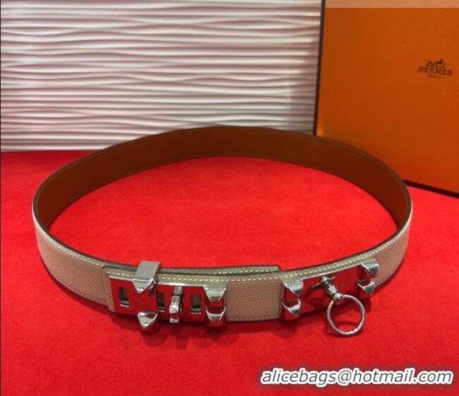 Best Quality Hermes Collier de Chien Belt 3.2cm with Medor Studs and Ring Buckle in Grained Calfskin H2018025 White/Silv