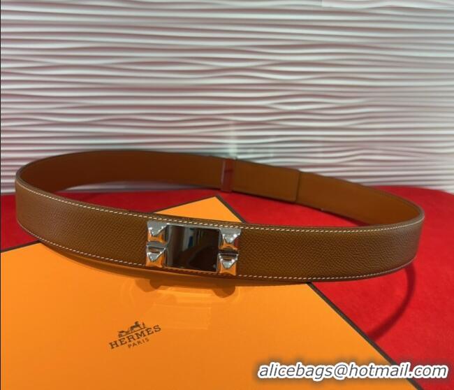 Well Crafted Hermes Collier de Chien Belt 3.2cm with Medor Studs and Ring Buckle in Grained Calfskin H2018025 Brown/Silv