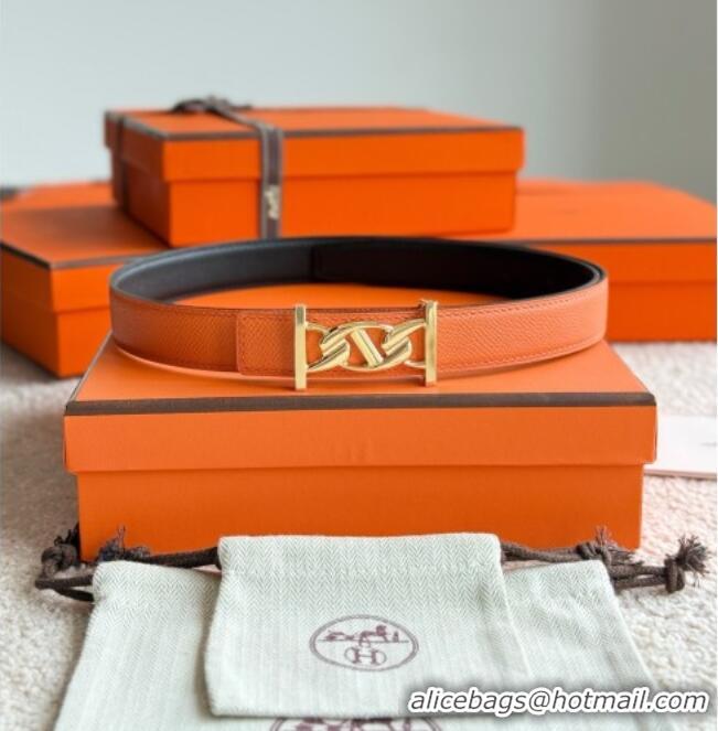 Promotional Hermes Fibbia da Cintura My H Belt Buckle & Reversible Leather Strap 2.4cm H5010 Orange/Black/Gold 2025