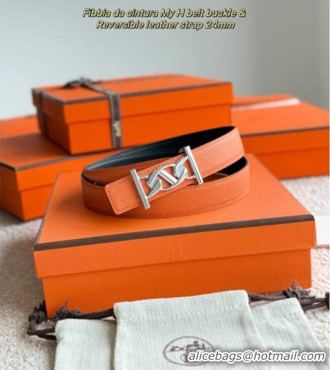 Grade Price Hermes Fibbia da Cintura My H Belt Buckle & Reversible Leather Strap 2.4cm H5010 Orange/Black/Silver 2025